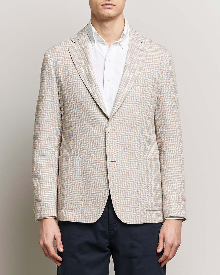 Uomini |  | BOSS BLACK | Hanry Jersey Linen Checked Blazer Dark Beige