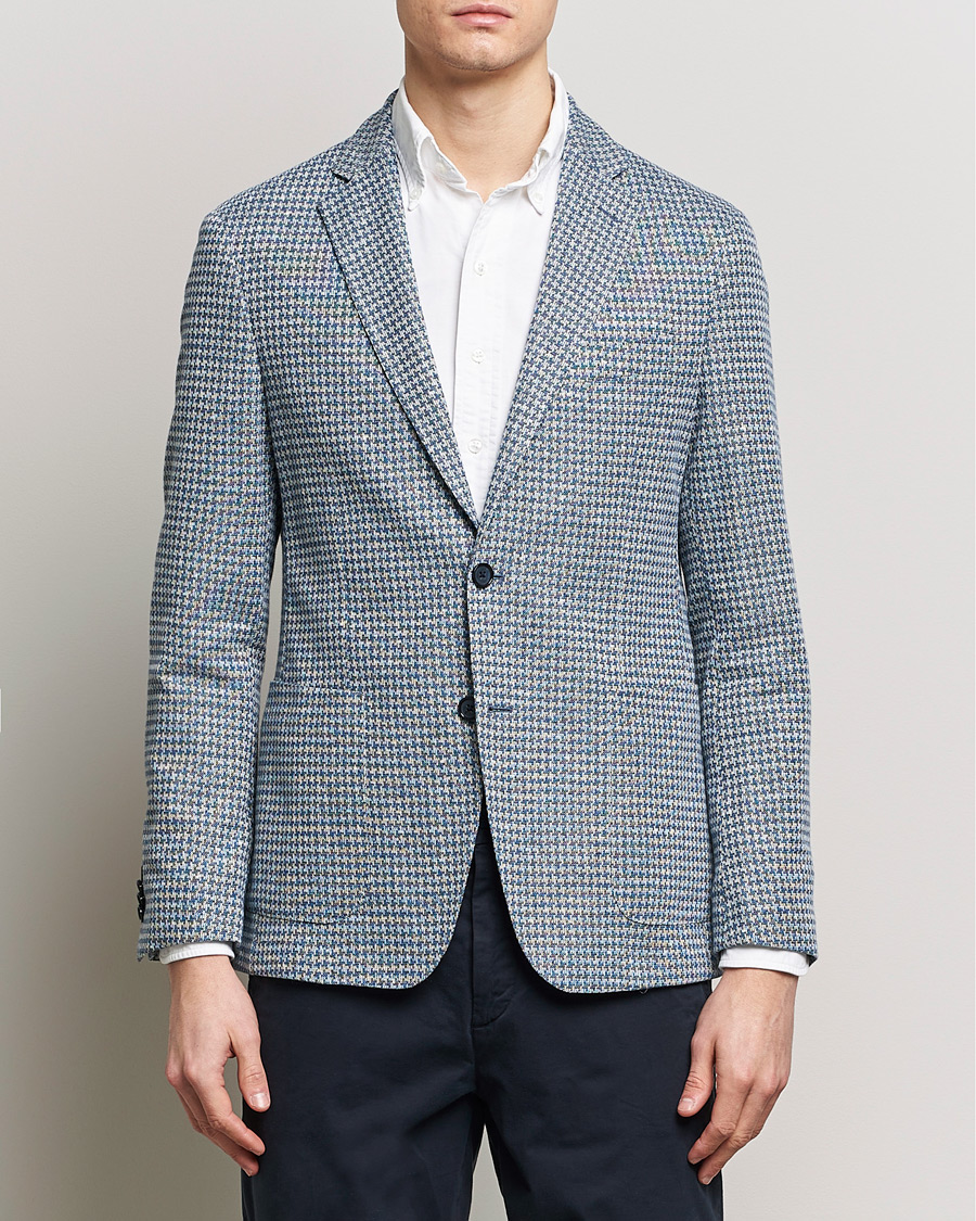 Uomini |  | BOSS BLACK | Hanry Jersey Linen Checked Blazer Bright Blue