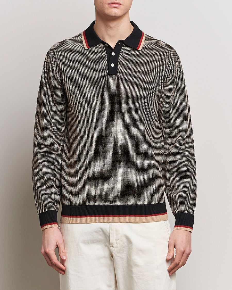 Uomini | Japanese Department | BEAMS PLUS | Slab Knit Long Sleeve Polo Black