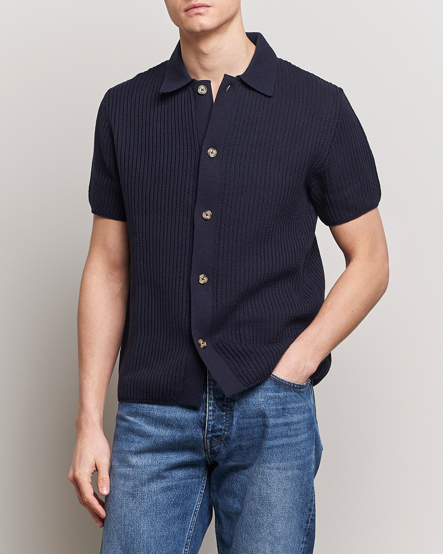 Uomini | Camicie a maniche corte | LES DEUX | Gustavo Knitted Shirt Dark Navy