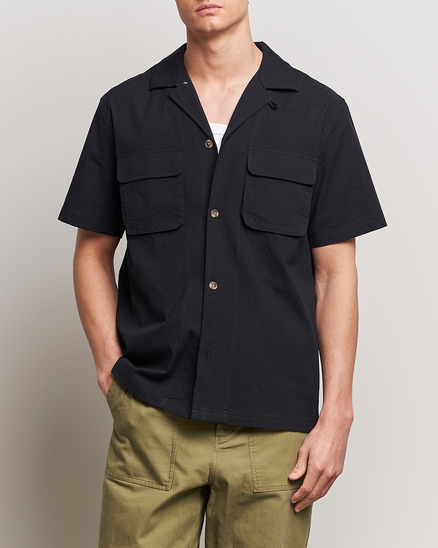 Uomini | Camicie a maniche corte | LES DEUX | Osmund Seersucker Shirt Black