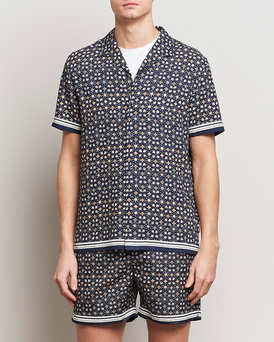 Uomini | Casual | Orlebar Brown | Hibbert Fiore Viscose/Linen Printed Shirt Night Iris