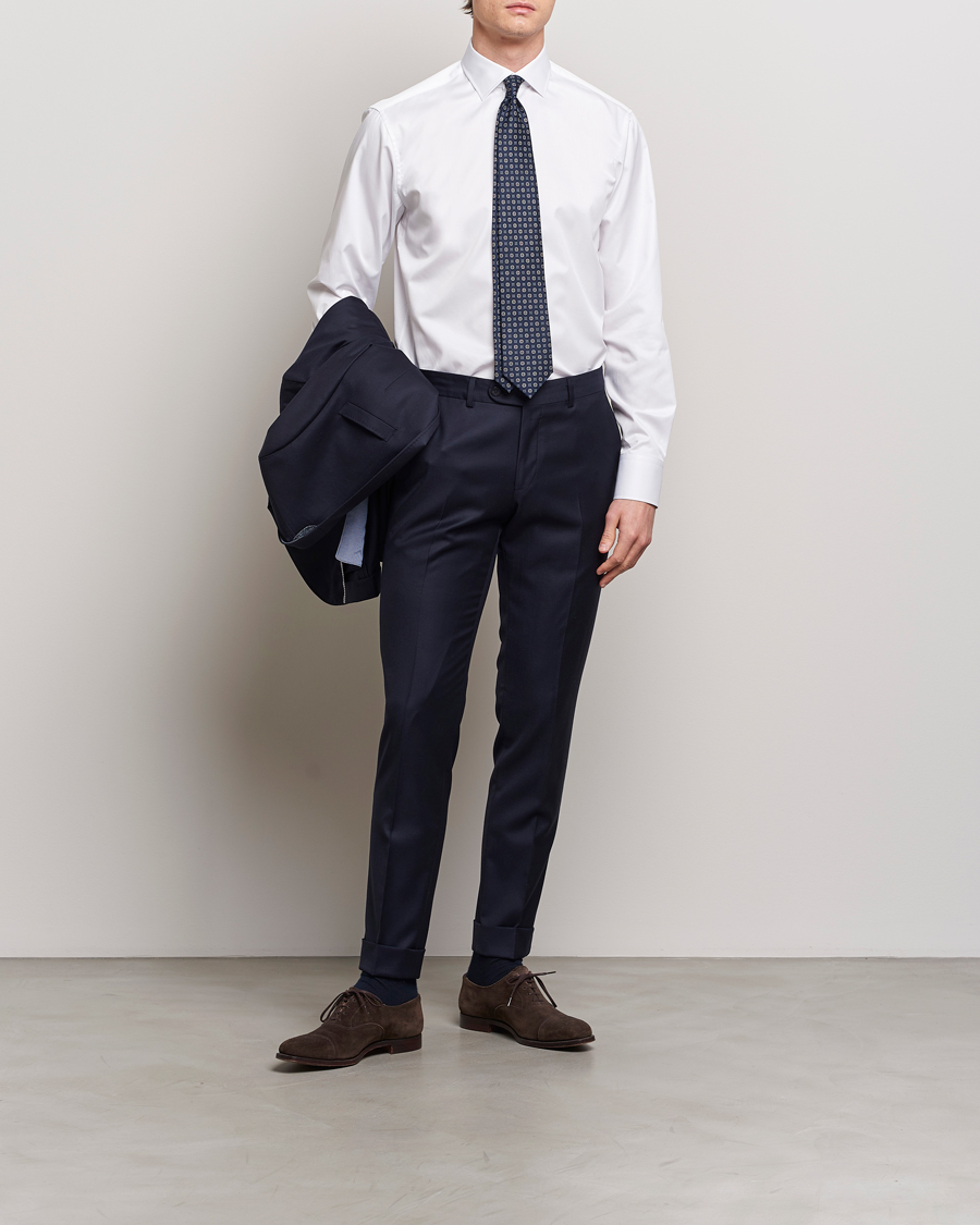 Uomini | Business & Beyond | Stenströms | Fitted Body Cotton Twill Cut Away Shirt White