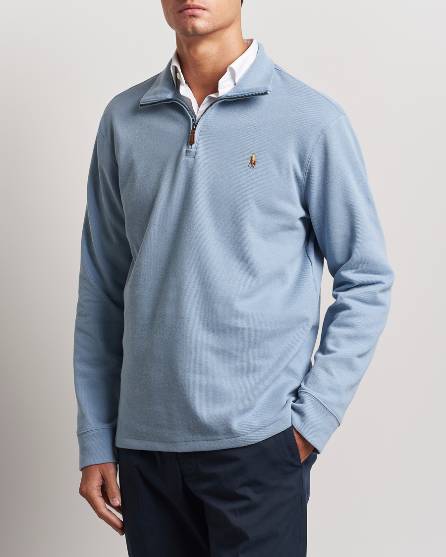 Uomini |  | Polo Ralph Lauren | Double Knit Jaquard Half Zip Sweater Vessel Blue