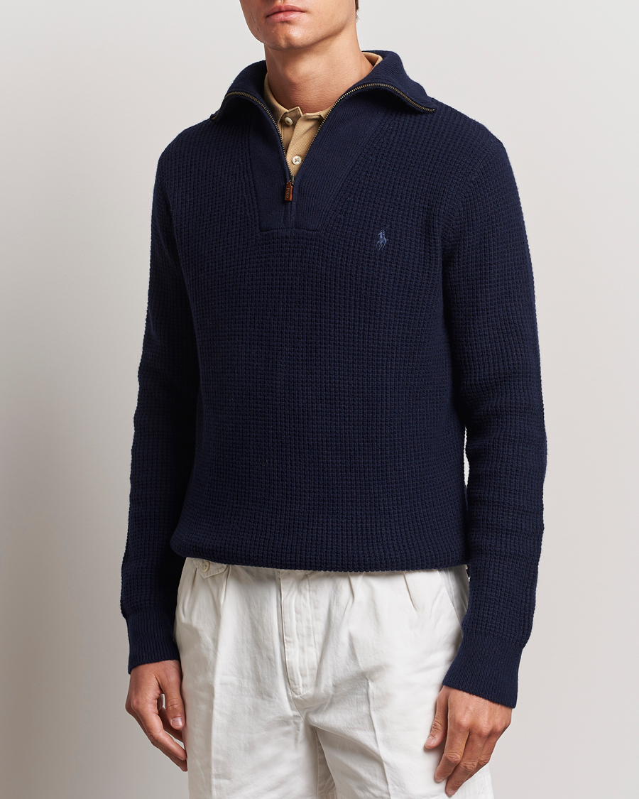 Uomini |  | Polo Ralph Lauren | Cotton/Wool Knitted Half Zip Hunter Navy