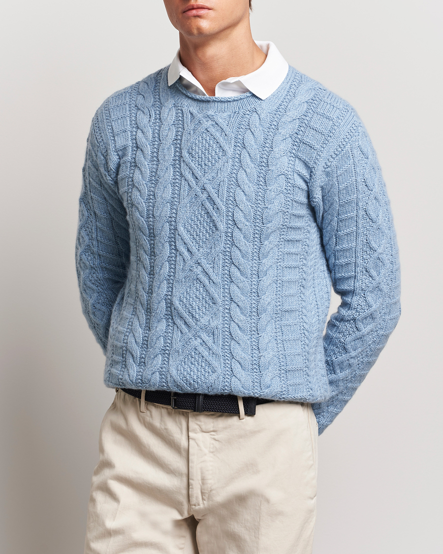 Uomini |  | Polo Ralph Lauren | Cotton Aran Knitted Sweater Light Chambray Heather