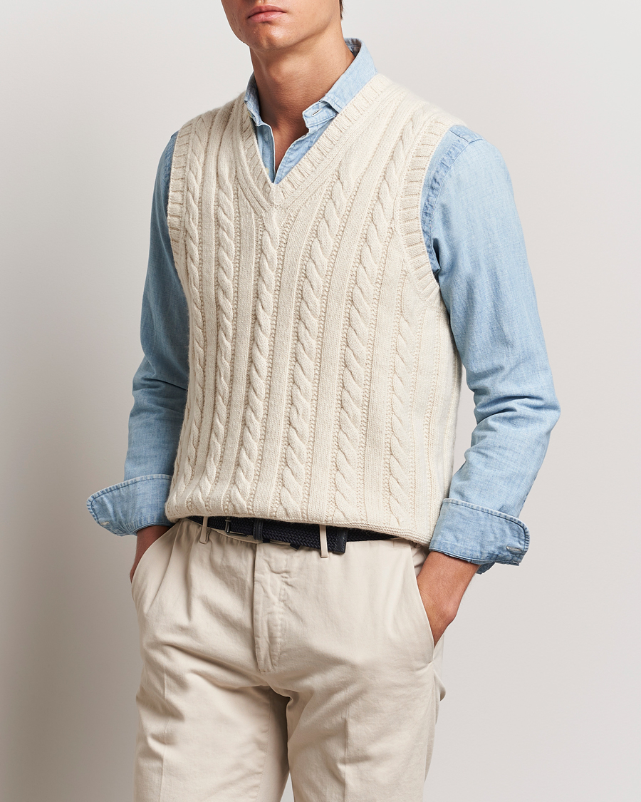 Uomini | Pullover | Polo Ralph Lauren | Cotton Aran Knitted Vest Cream