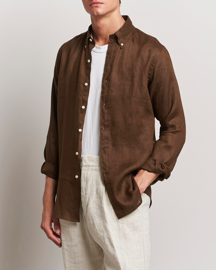 Uomini | Camicie | Polo Ralph Lauren | Custom Fit Linen Button Down Chocolate Mousse