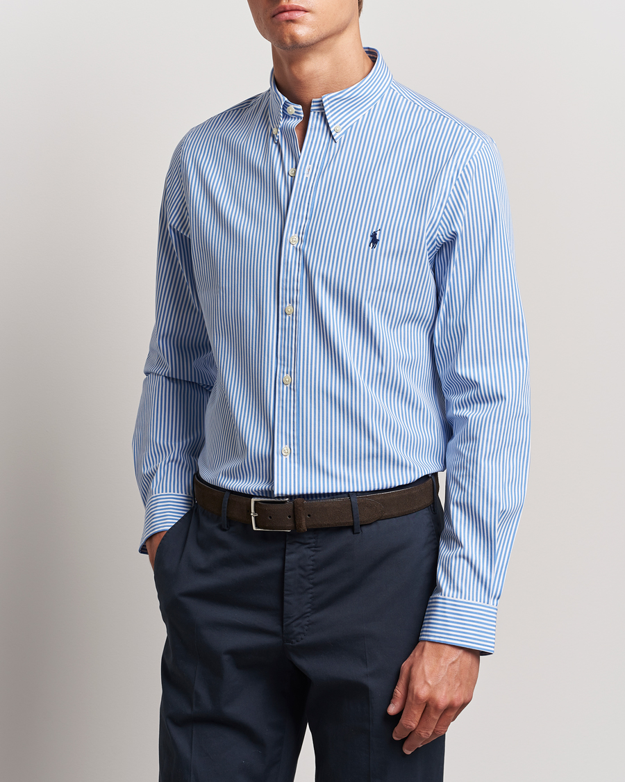 Uomini | Camicie casual | Polo Ralph Lauren | Slim Fit Striped Poplin Shirt Light Blue/White