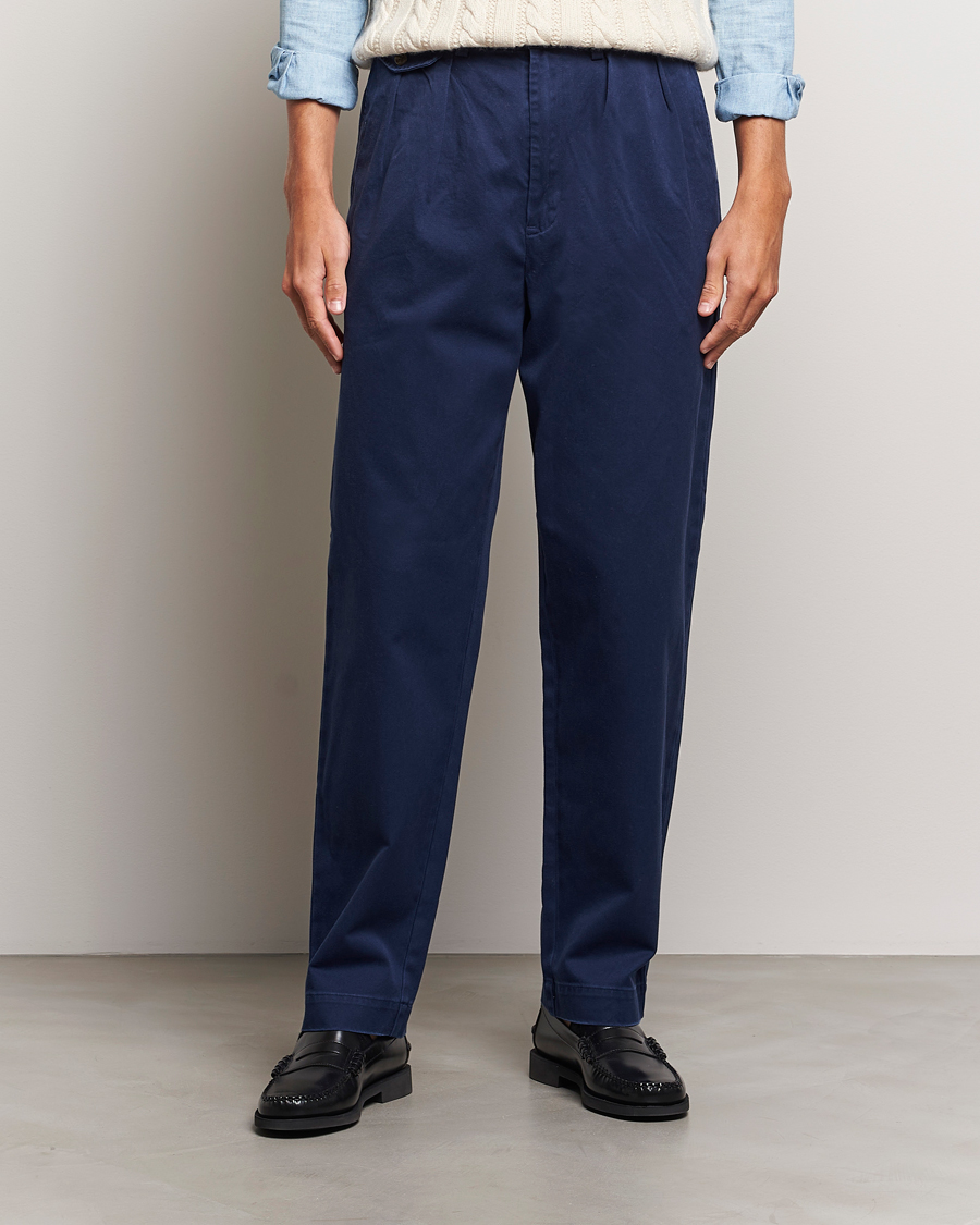 Uomini | Pantaloni | Polo Ralph Lauren | Rustic Twill Pleated Worker Trousers Newport Navy