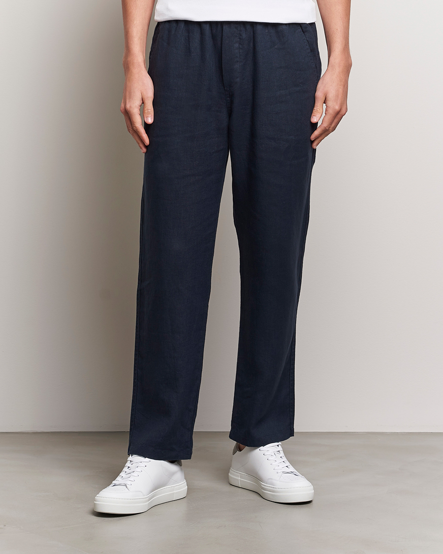 Uomini | Pantaloni | Samsøe Samsøe | Sajabari Linen Drawstring Trousers Salute Navy