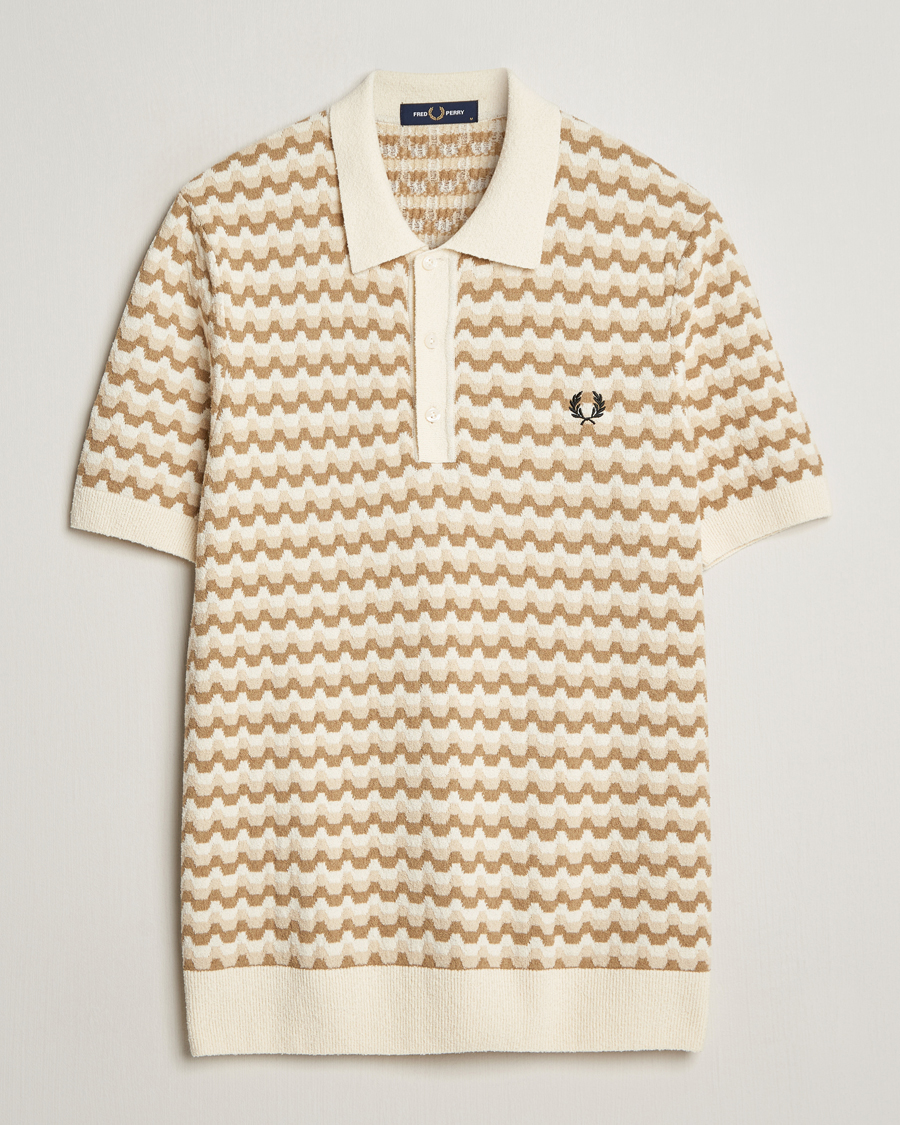Uomini | Polo | Fred Perry | Bouclé Jacquard Knitted Polo Ecru