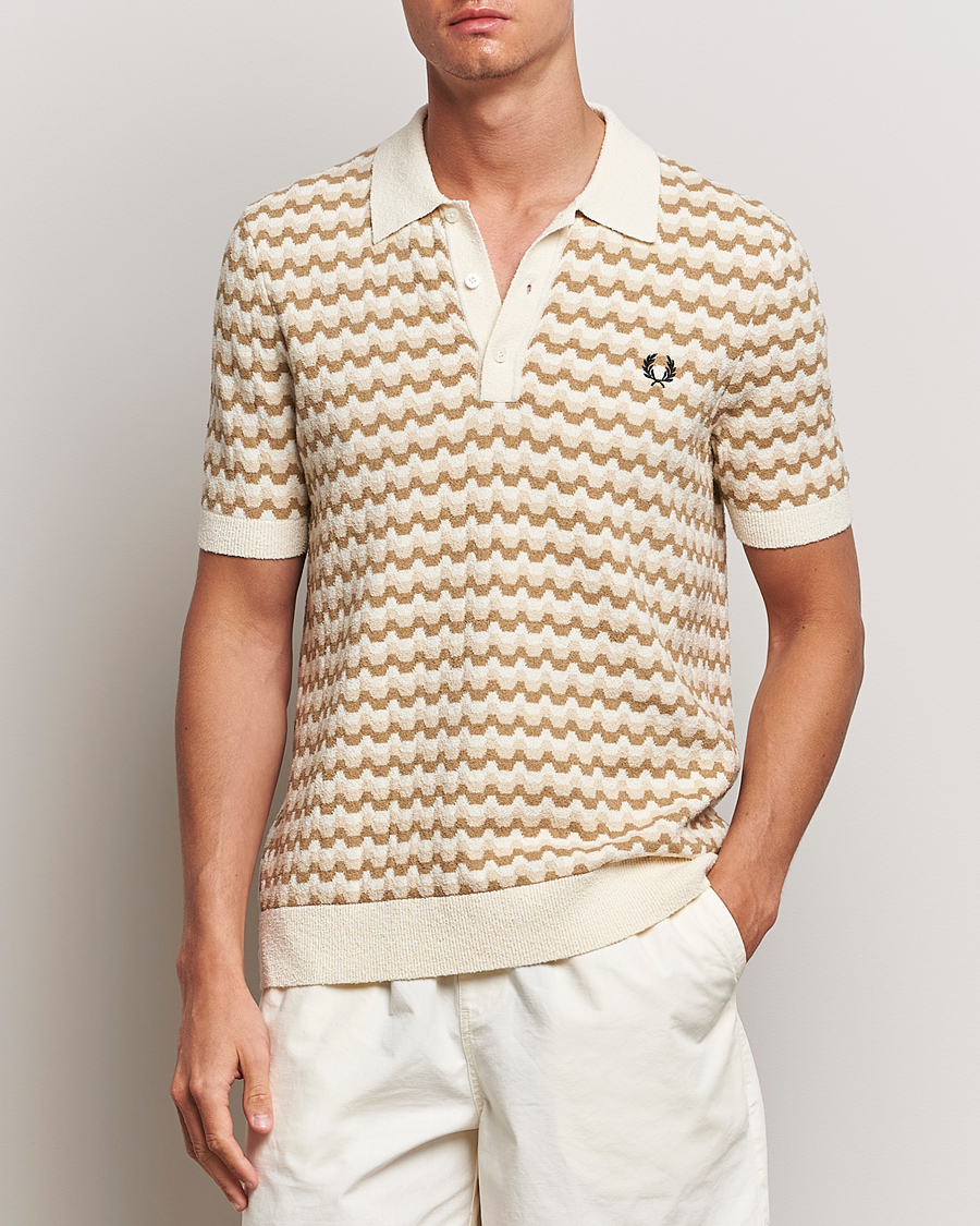 Uomini | Polo | Fred Perry | Bouclé Jacquard Knitted Polo Ecru