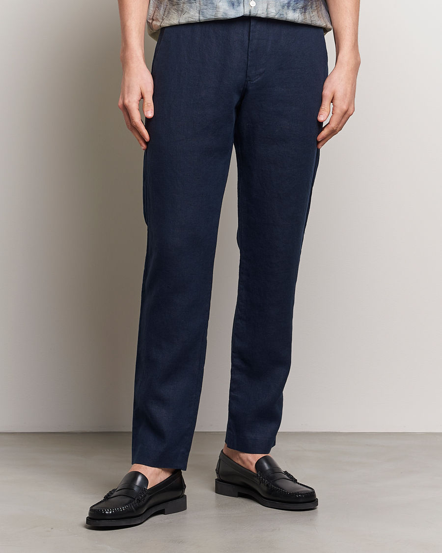 Uomini |  | NN07 | Theo Linen Trousers Navy Blue