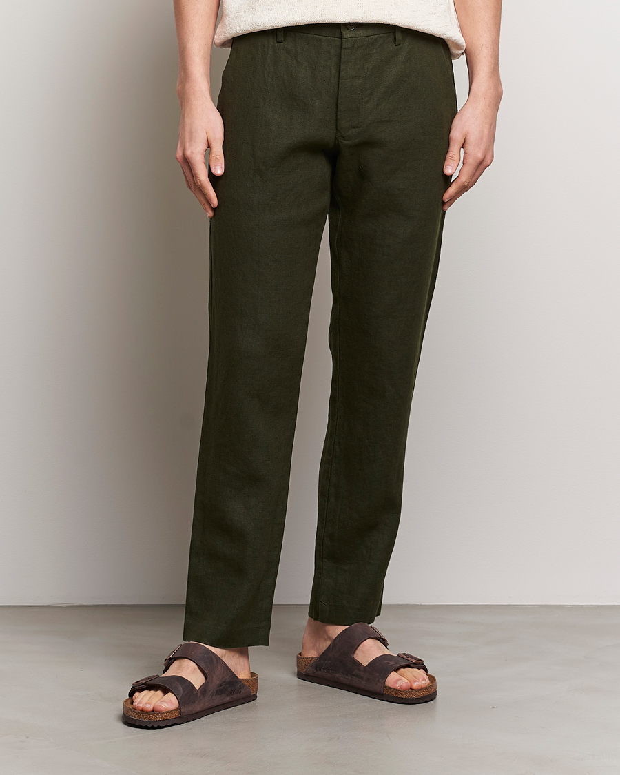 Uomini | Offerta stagionale | NN07 | Theo Linen Trousers Rosin Green