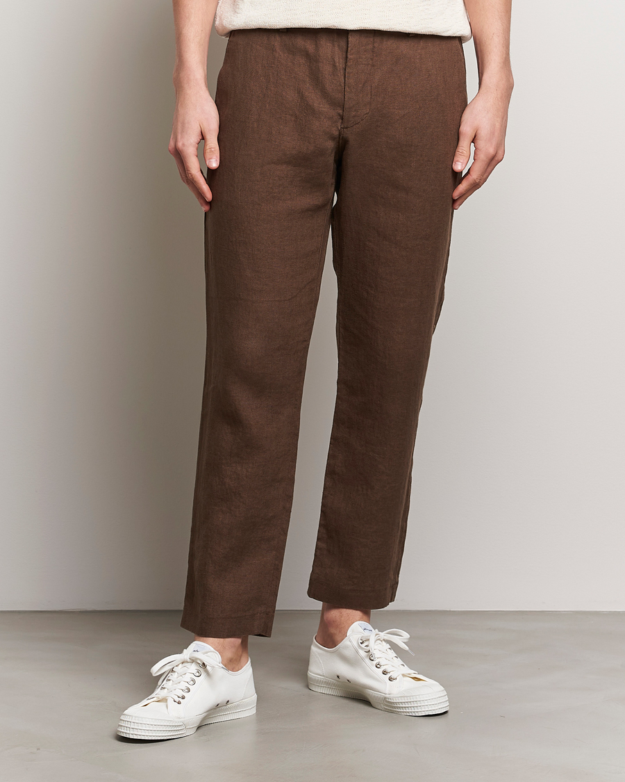 Uomini | Pantaloni | NN07 | Theo Linen Trousers Cocoa Brown