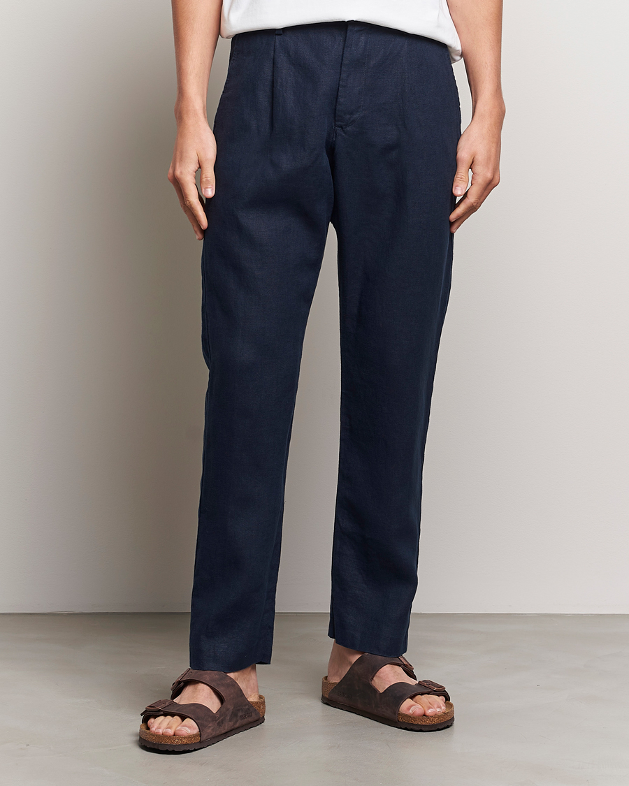 Uomini | Offerta stagionale | NN07 | Bill Pleated Linen Trousers Navy Blue