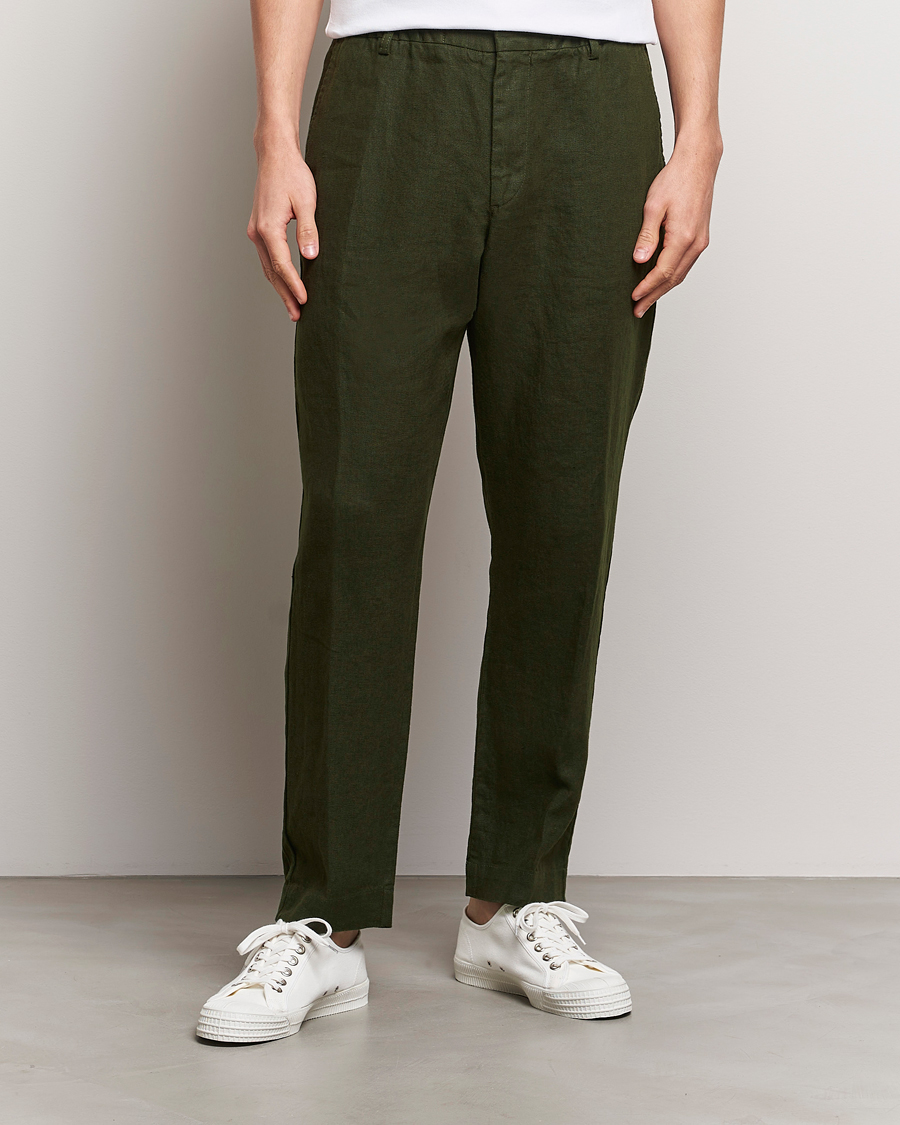 Uomini | Offerta stagionale | NN07 | Billie Linen Drawstring Trousers Rosin Green