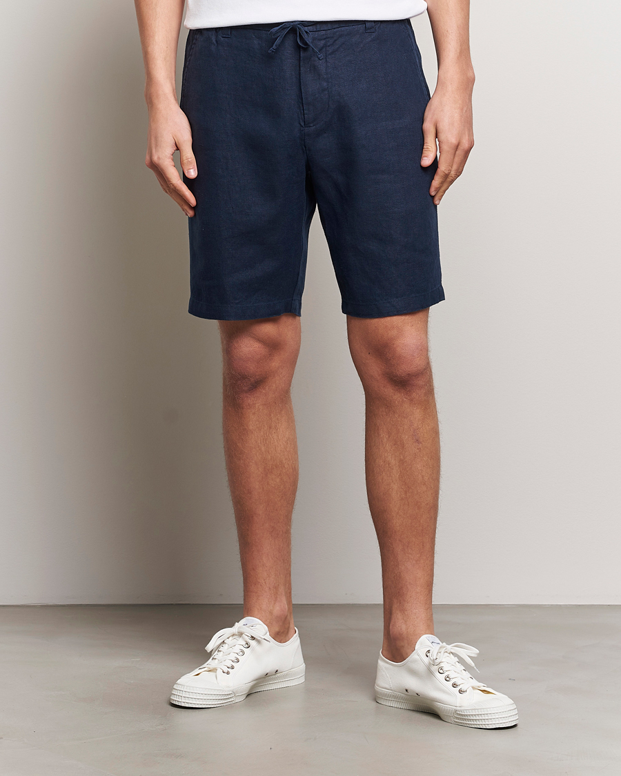 Uomini | Offerta stagionale | NN07 | Seb Linen Drawstring Shorts Navy Blue