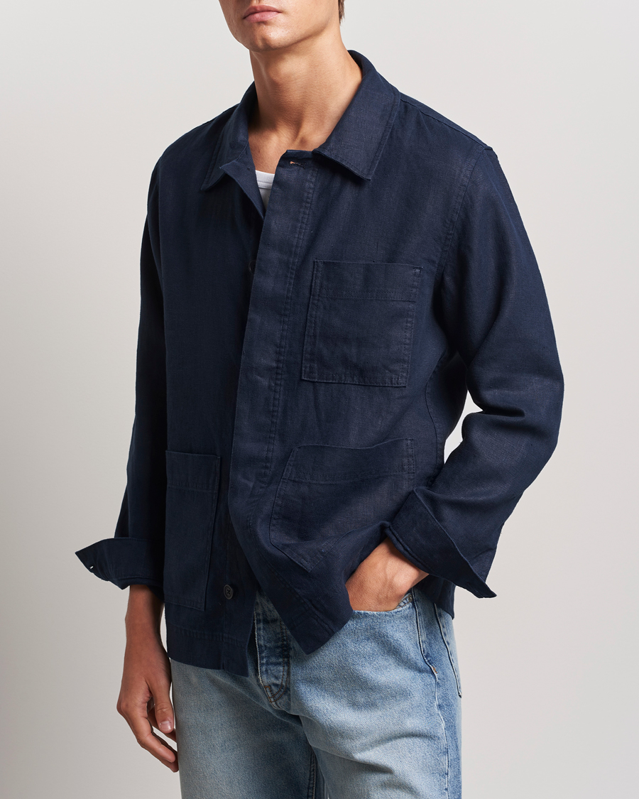 Uomini | Offerta stagionale | NN07 | Olav Linen Overshirt Navy Blue