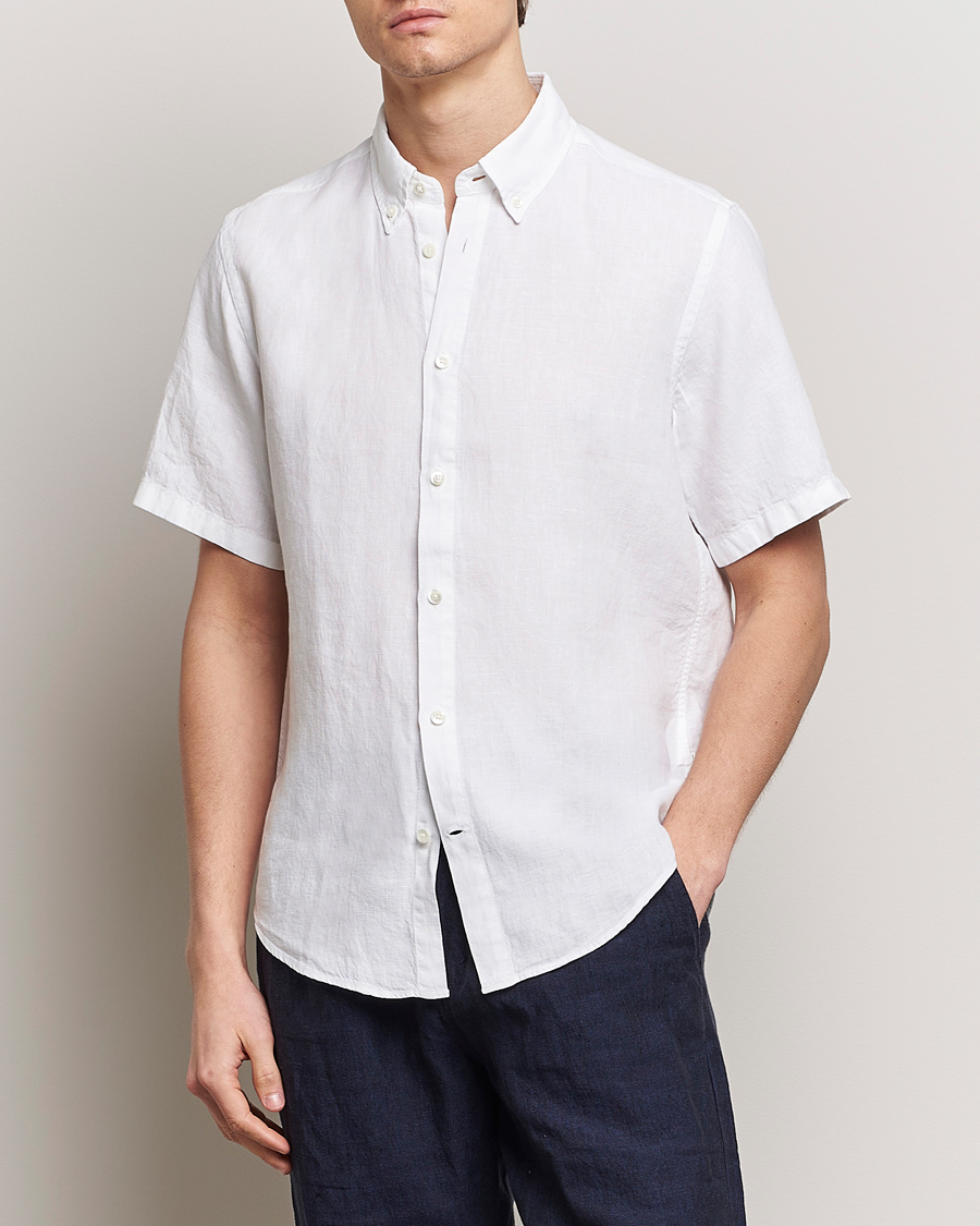 Uomini | Camicie | NN07 | Arne Linen Short Sleeve Shirt White