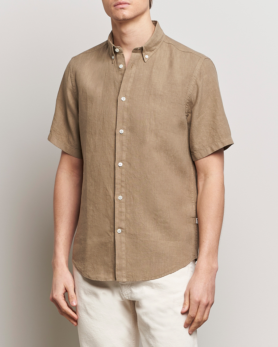 Uomini |  | NN07 | Arne Linen Short Sleeve Shirt Greige