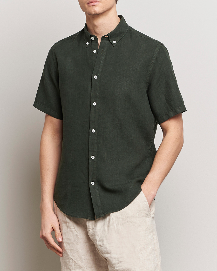 Uomini | Offerta stagionale | NN07 | Arne Linen Short Sleeve Shirt Rosin Green