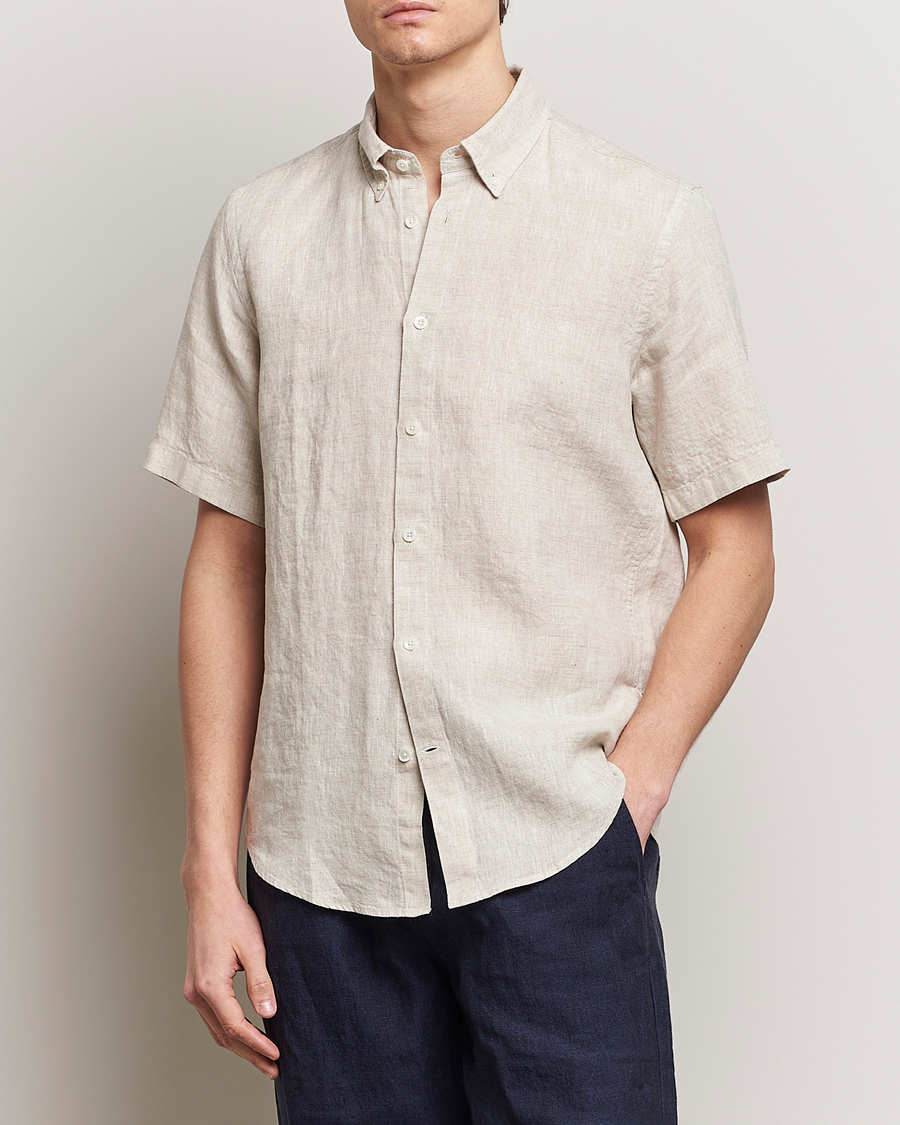 Uomini | Camicie a maniche corte | NN07 | Arne Linen Short Sleeve Shirt Oat