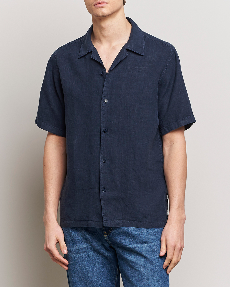 Uomini | Camicie a maniche corte | NN07 | Julio Linen Resort Shirt Navy Blue