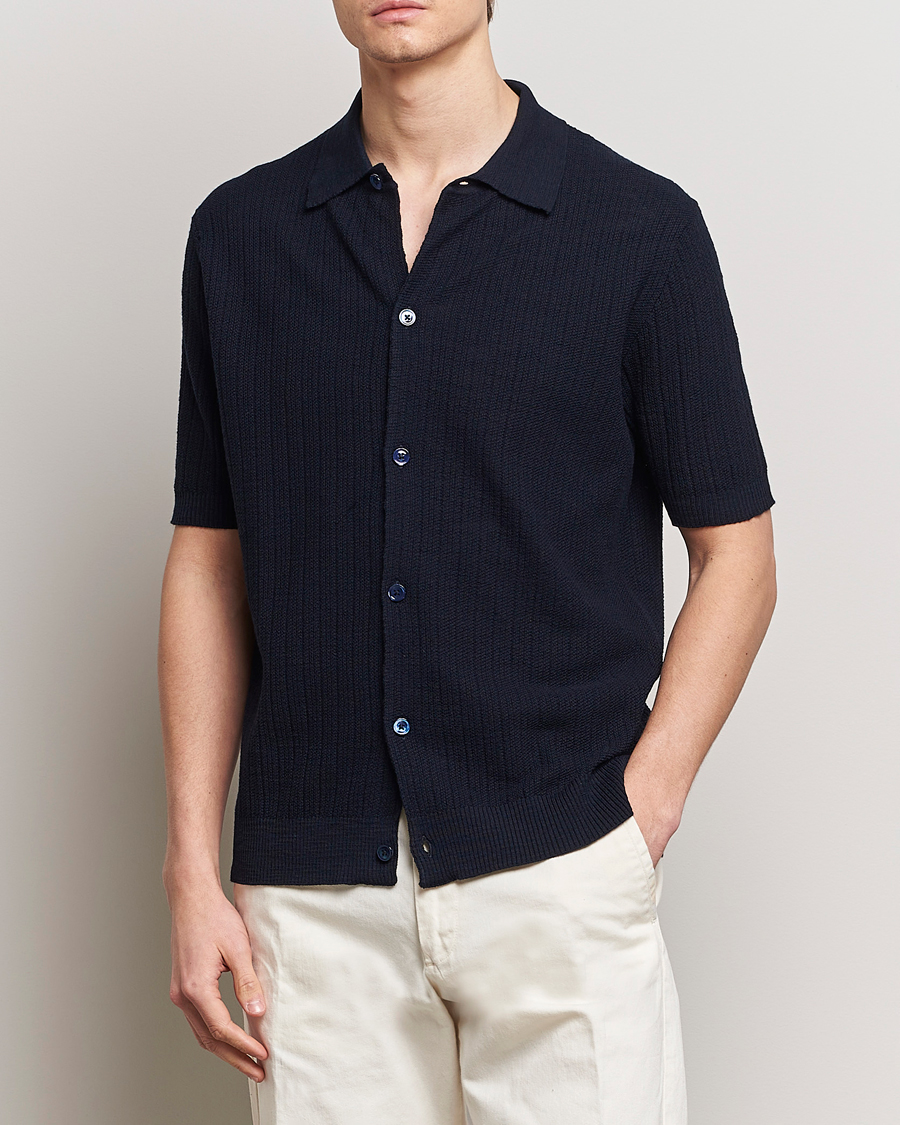 Uomini |  | NN07 | Nolan Knitted Shirt Sleeve Shirt Navy Blue