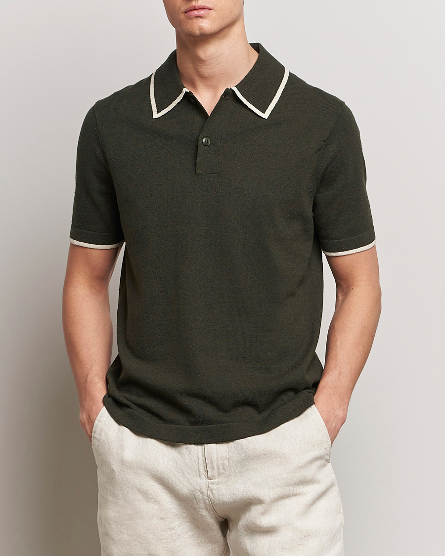 Uomini | Business & Beyond | NN07 | Damon Silk/Cotton Knitted Polo Rosin Green