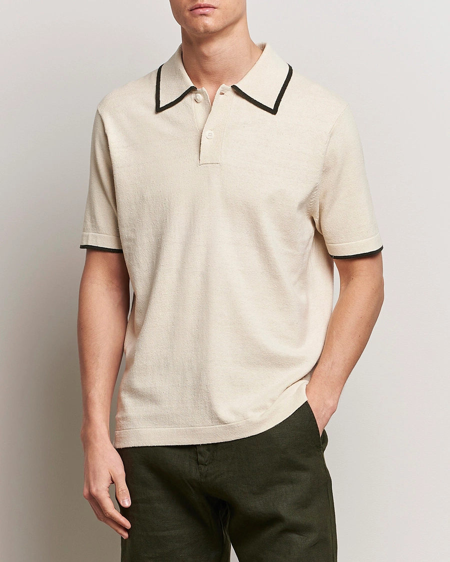 Uomini | Business & Beyond | NN07 | Damon Silk/Cotton Knitted Polo Oat