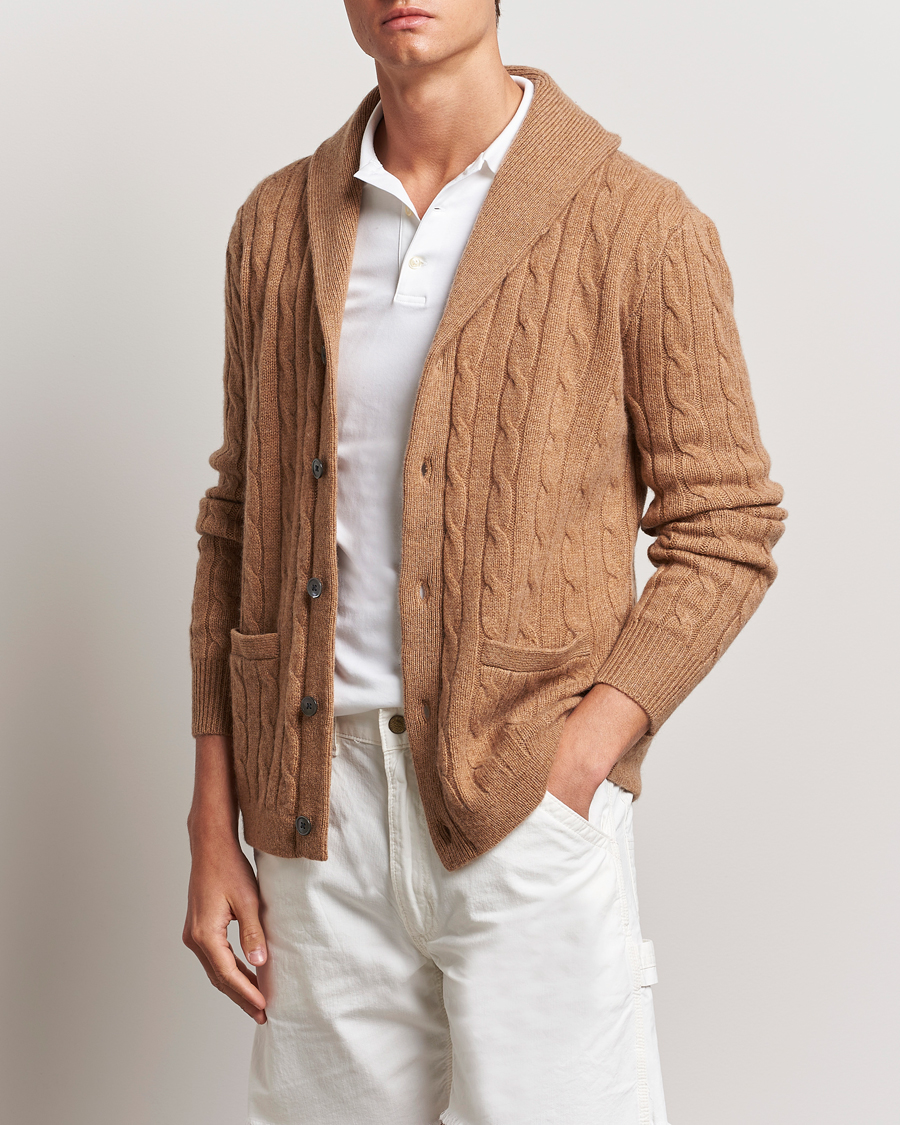 Uomini | Cardigan | Polo Ralph Lauren | Cashmere Cable Shawl Cardigan Brown Sugar Melange