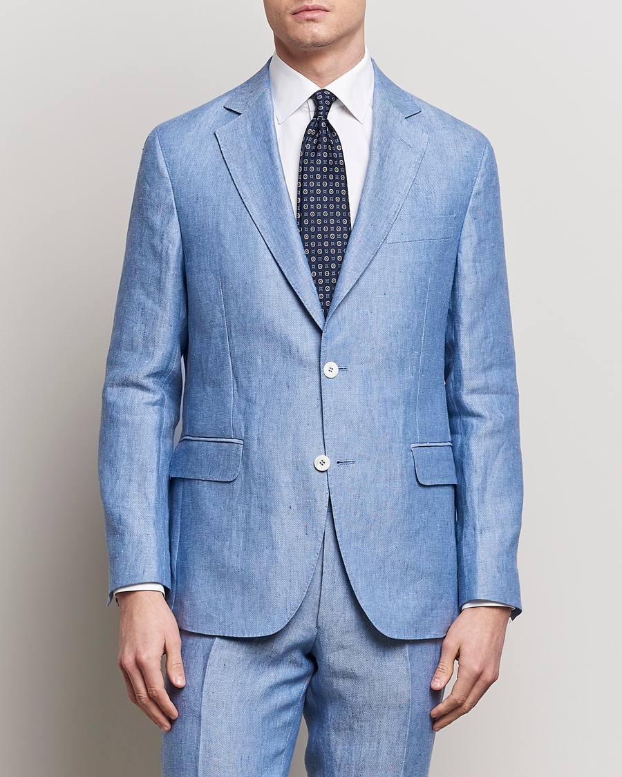 Uomini | Giacca da abito | Oscar Jacobson | Ferry Soft Linen Blazer Smog Blue