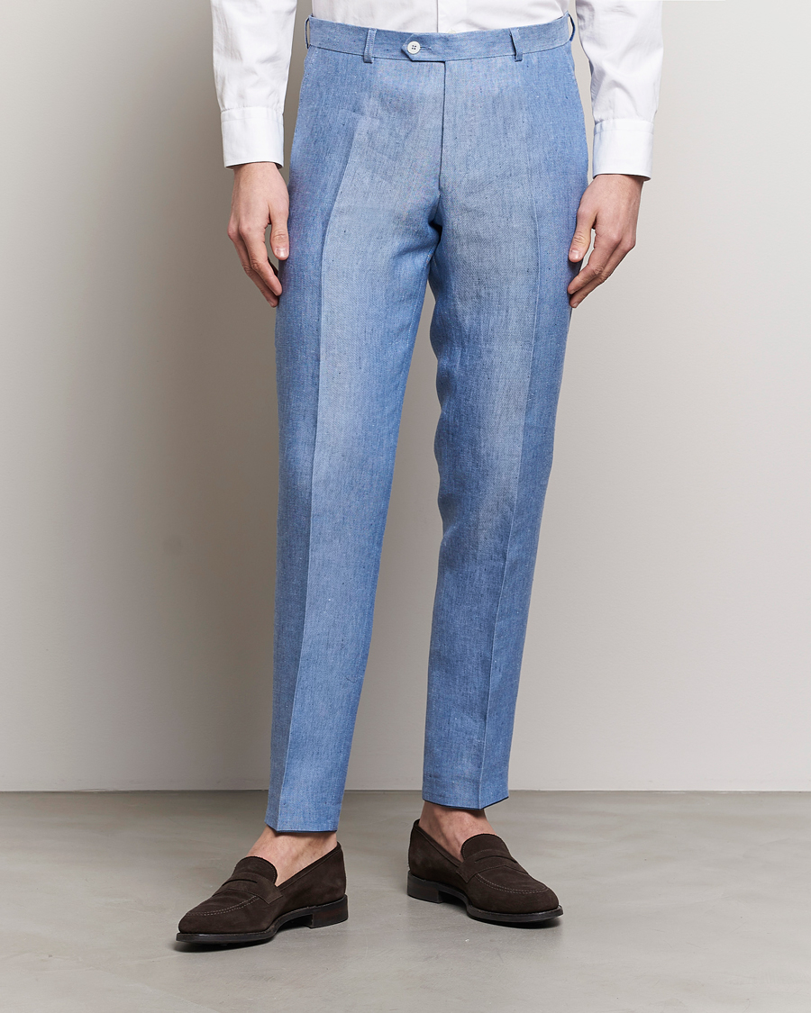 Uomini |  | Oscar Jacobson | Denz Linen Trousers Smog Blue