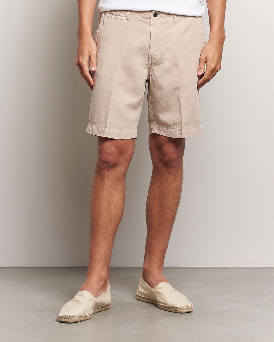 Uomini | Offerta stagionale | Oscar Jacobson | Poggio Washed Linen Shorts Beige