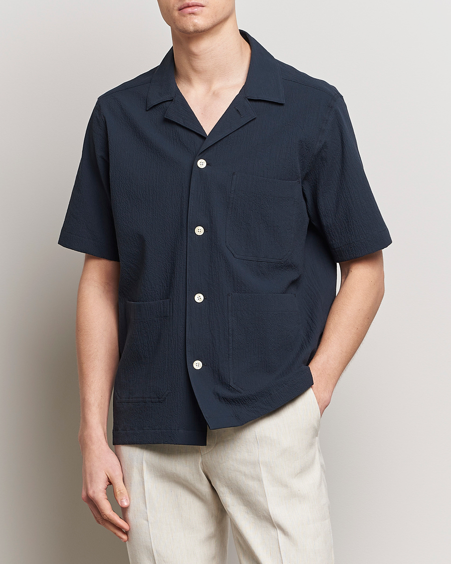 Uomini |  | Oscar Jacobson | Hanks Reg Seersucker Shirt Navy