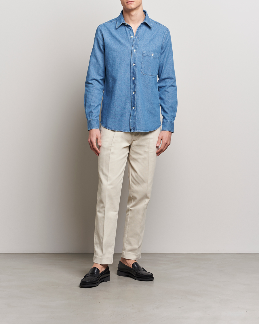 Uomini | Camicie | A Day's March | Mason Denim Shirt Light Blue