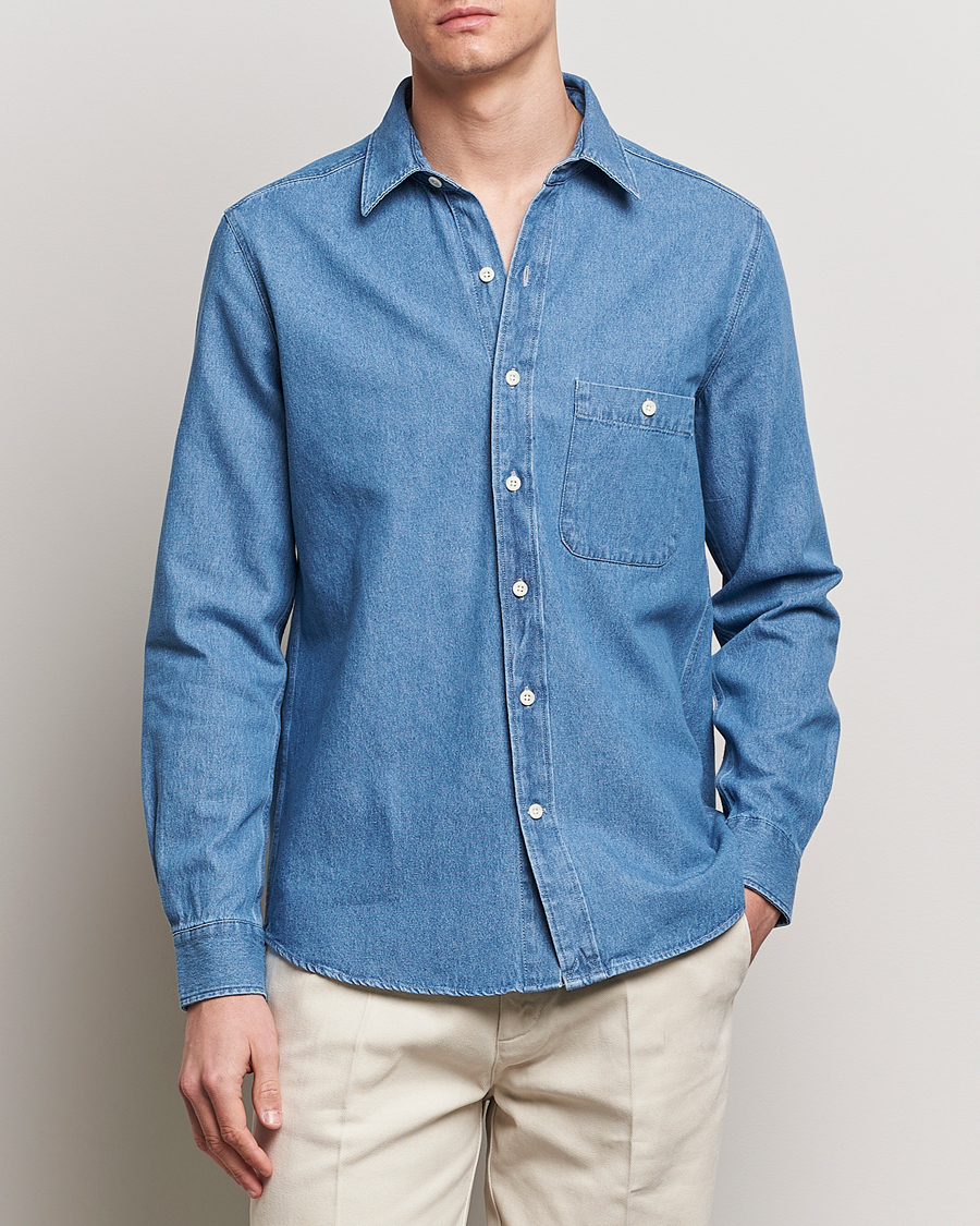 Uomini | Camicie | A Day's March | Mason Denim Shirt Light Blue