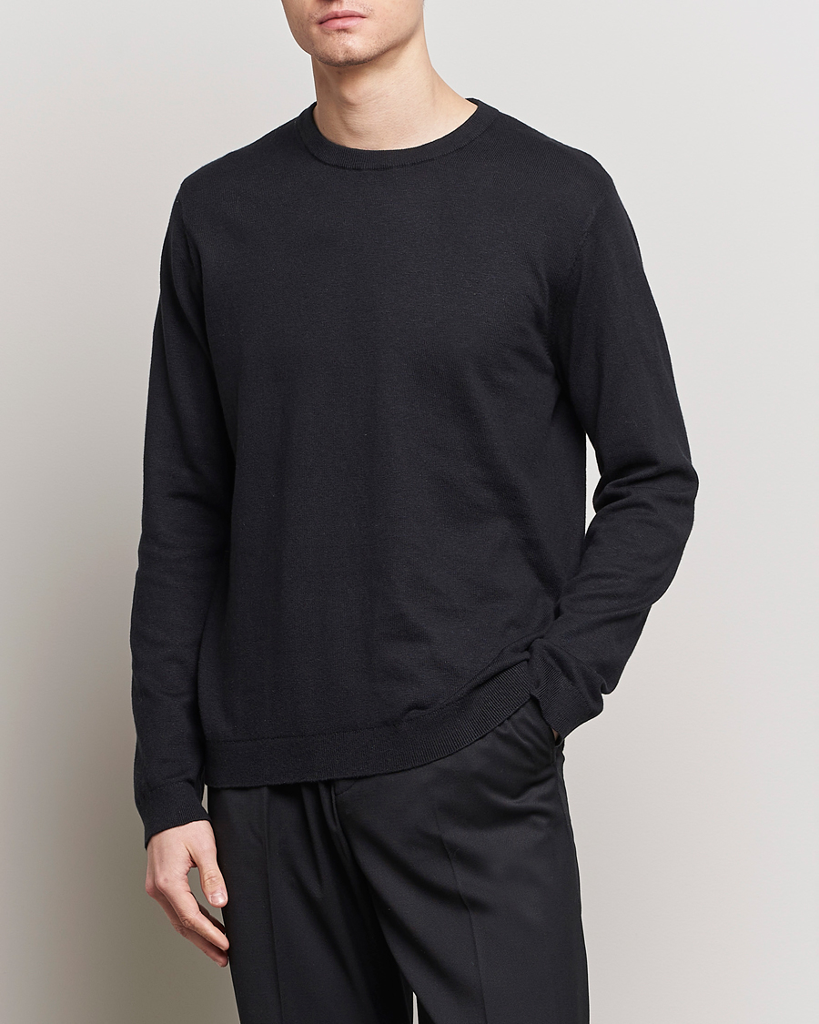 Uomini | Maglioni a maglia | A Day\'s March | Alagon Cotton/Linen Crew Black