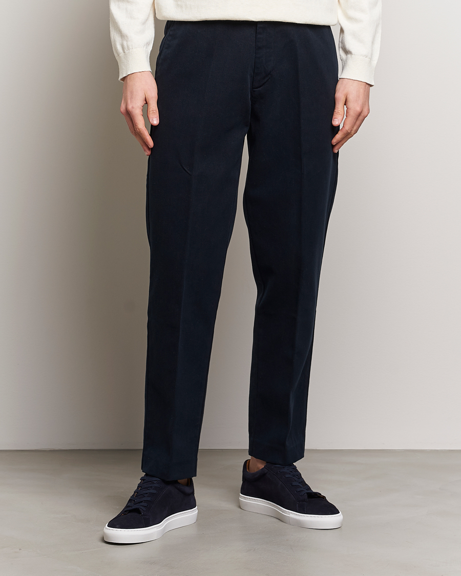 Uomini | Pantaloni | A Day\'s March | Miller Cotton Lyocell Trousers Navy