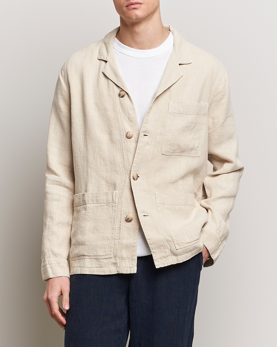 Uomini | Camicie | A Day\'s March | Bangher Linen Overshirt Oyster