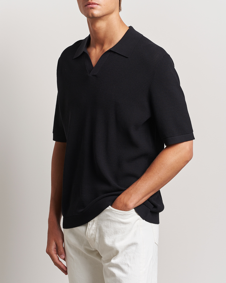 Uomini | Offerta stagionale | GANT | Open Knit Short Sleeve Polo Black