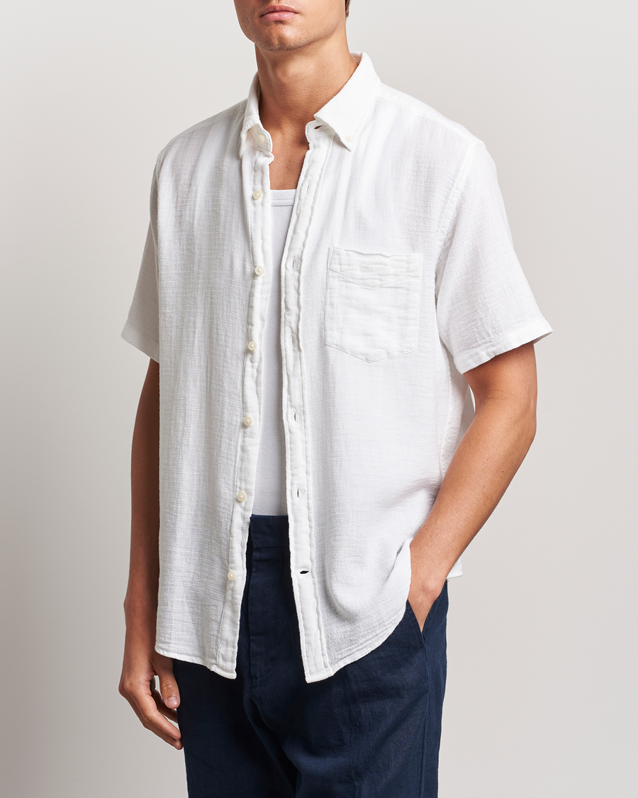 Uomini | Camicie | GANT | Cotton/Linen Texture Short Sleeve Shirt White