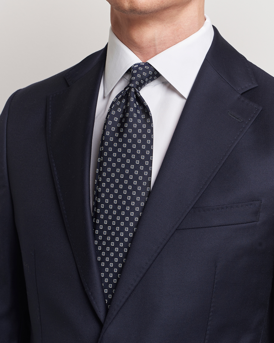 Uomini | Cravatte | E. Marinella | 3-Fold Jacquard Silk Tie Navy