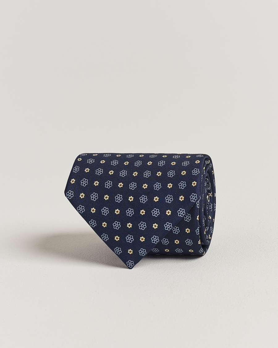 Uomini | E. Marinella 3-Fold Printed Silk Tie Navy | E. Marinella | 3-Fold Printed Silk Tie Navy