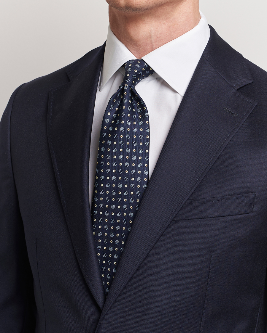 Uomini | E. Marinella 3-Fold Printed Silk Tie Navy | E. Marinella | 3-Fold Printed Silk Tie Navy