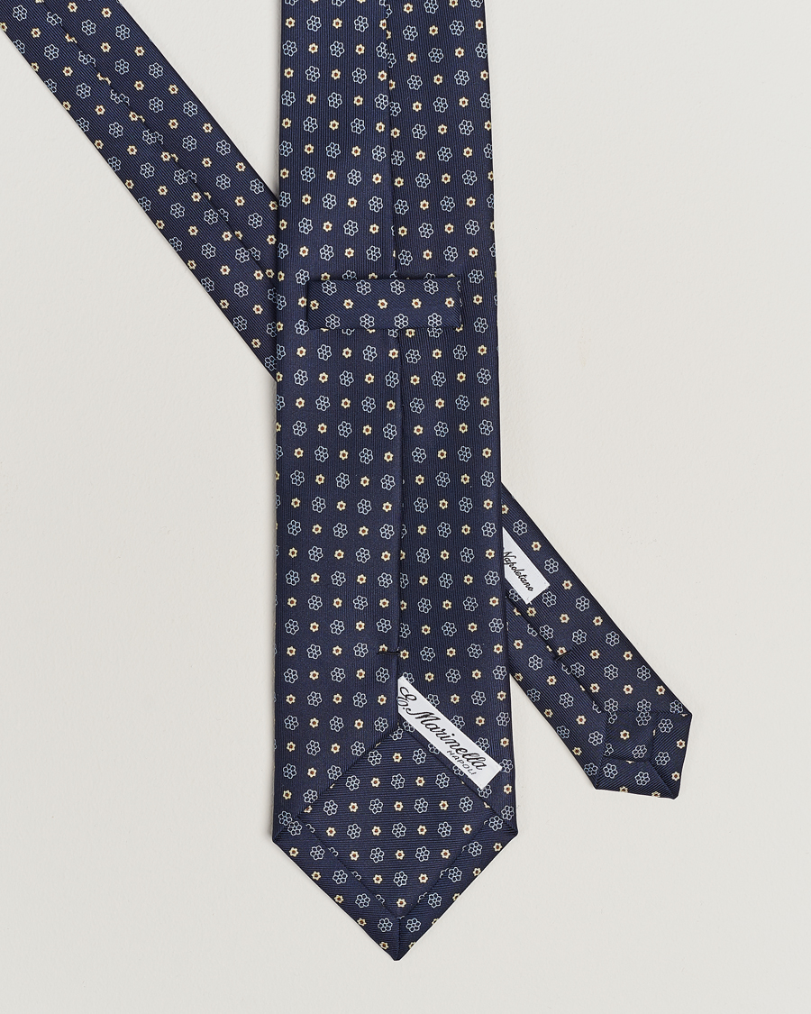 Uomini | E. Marinella 3-Fold Printed Silk Tie Navy | E. Marinella | 3-Fold Printed Silk Tie Navy