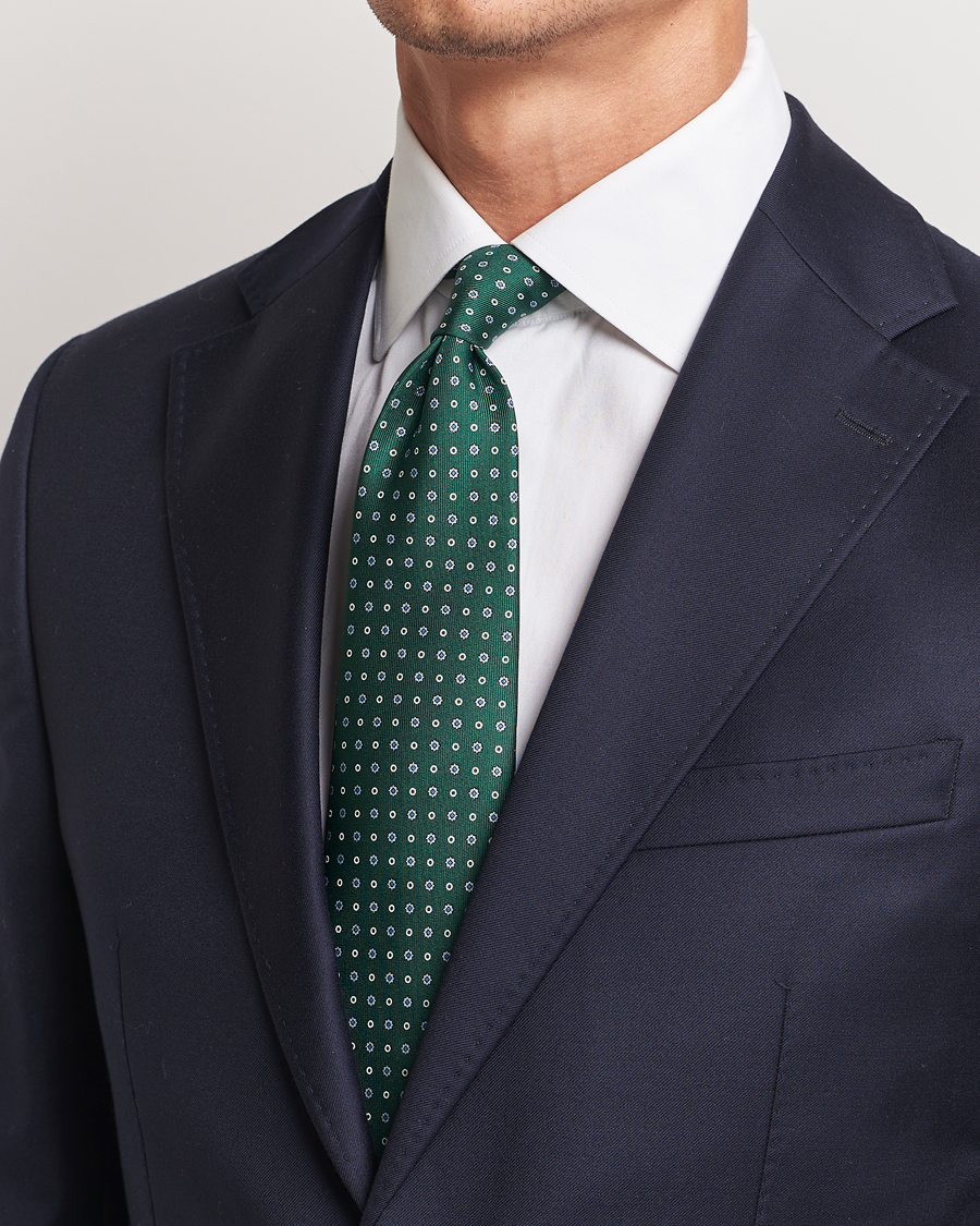 Uomini |  | E. Marinella | 3-Fold Printed Silk Tie Dark Green