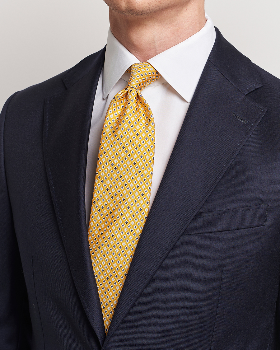 Uomini | E. Marinella 3-Fold Printed Silk Tie Yellow | E. Marinella | 3-Fold Printed Silk Tie Yellow